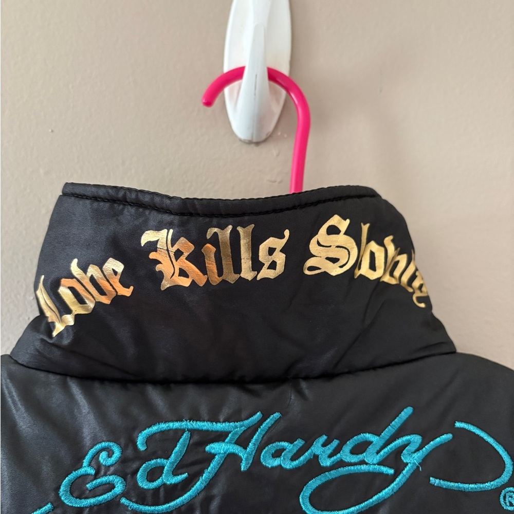 Ed Hardy Black Vest with Skull and Floral Embroidery - Picture 4 of 13